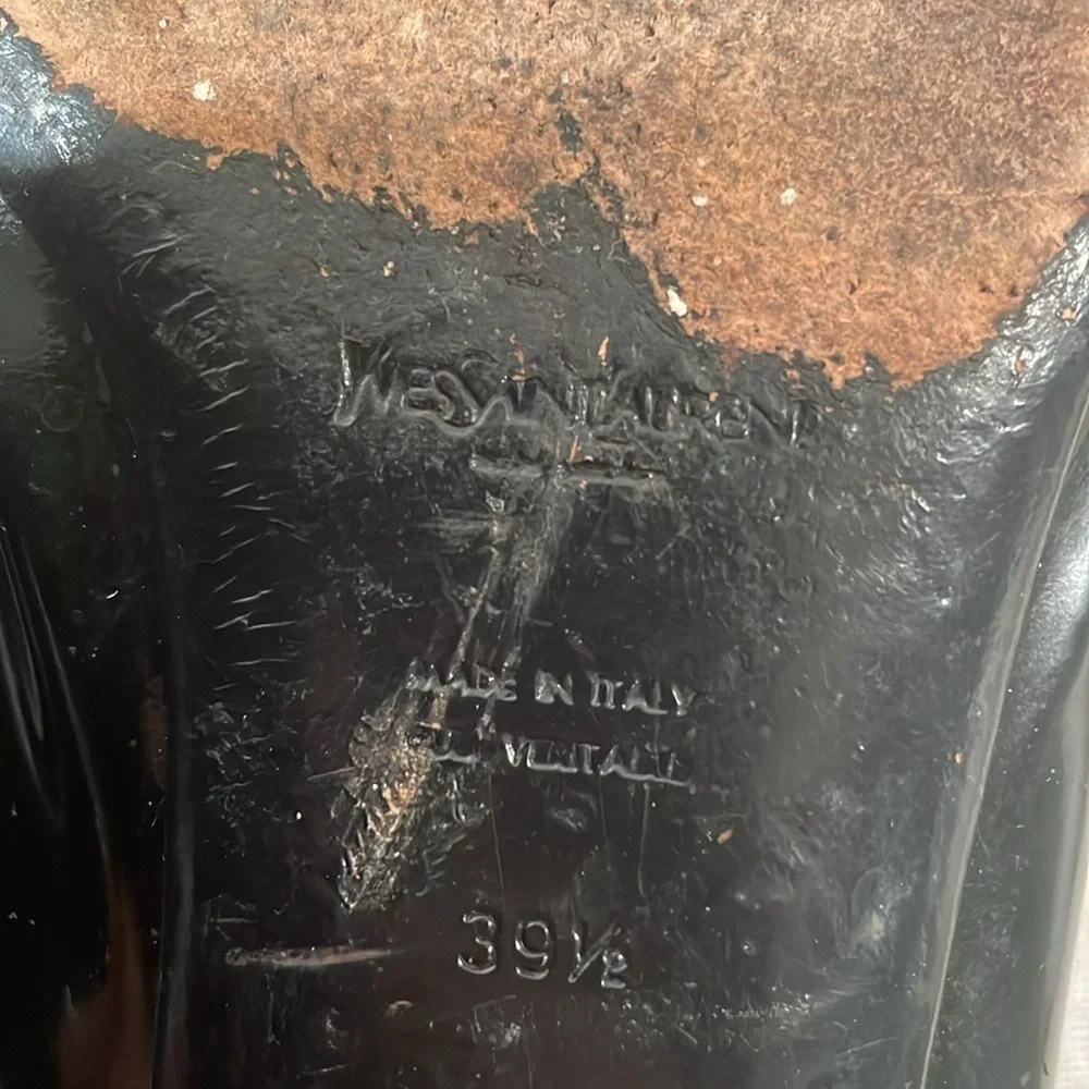 Yves Saint Laurent Black Flat Peep Toe Bow Flat Shoes - Picture 4 of 13